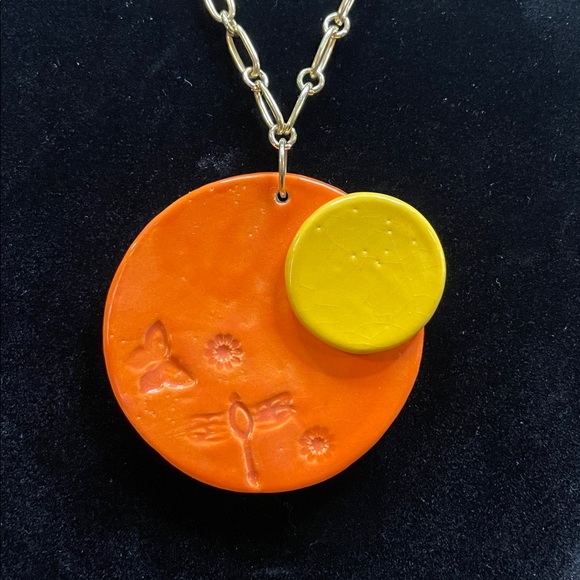 Clay Pendant Necklace Sunset/Summer theme on a gold link chain-Handmade by Me - Picture 8 of 11